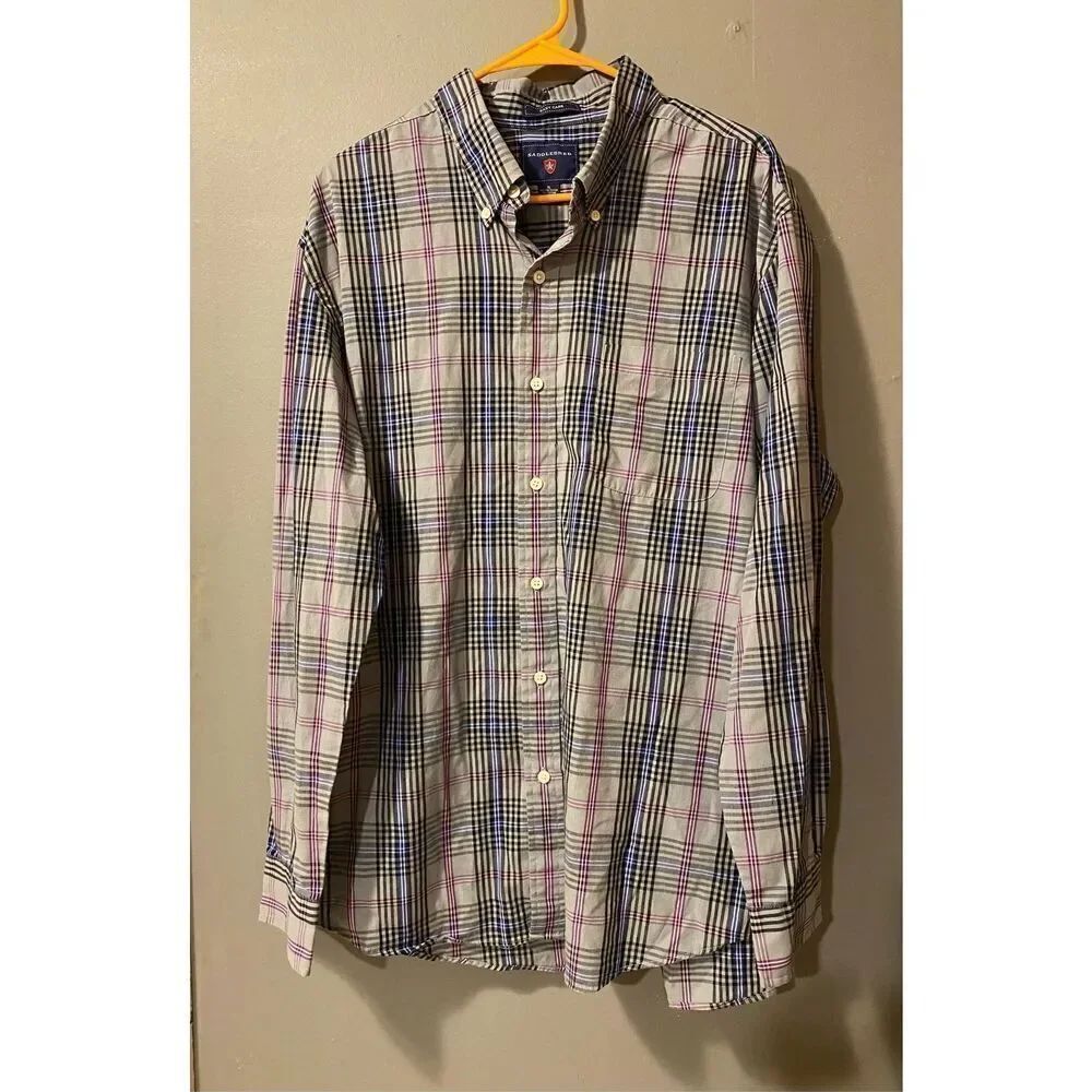 Saddlebred Gray/Purple Button Up Casual Long Sleeve Shirt Size XL NWOT
